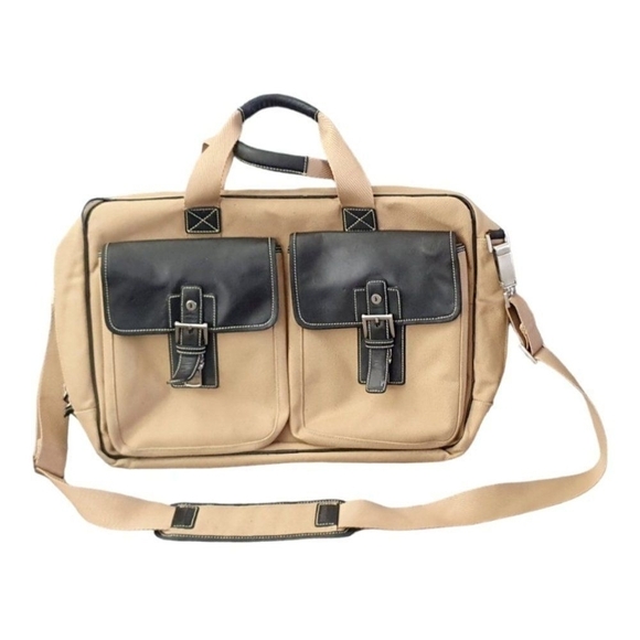 Hartmann Ziptop Briefcase Canvas and Leather HUDSON COLLECTION TAN AND BLACK - Picture 2 of 16